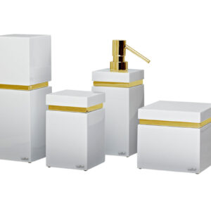 Square Ring 02-Kit (Soap Dispenser/Toothbrush With Lid/Cotton/Swabs) Resin/Gold