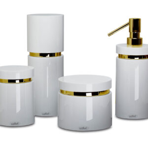 Round Ring Toothbrush Holder With Lid (Ø3" X 9") Resin/Gold