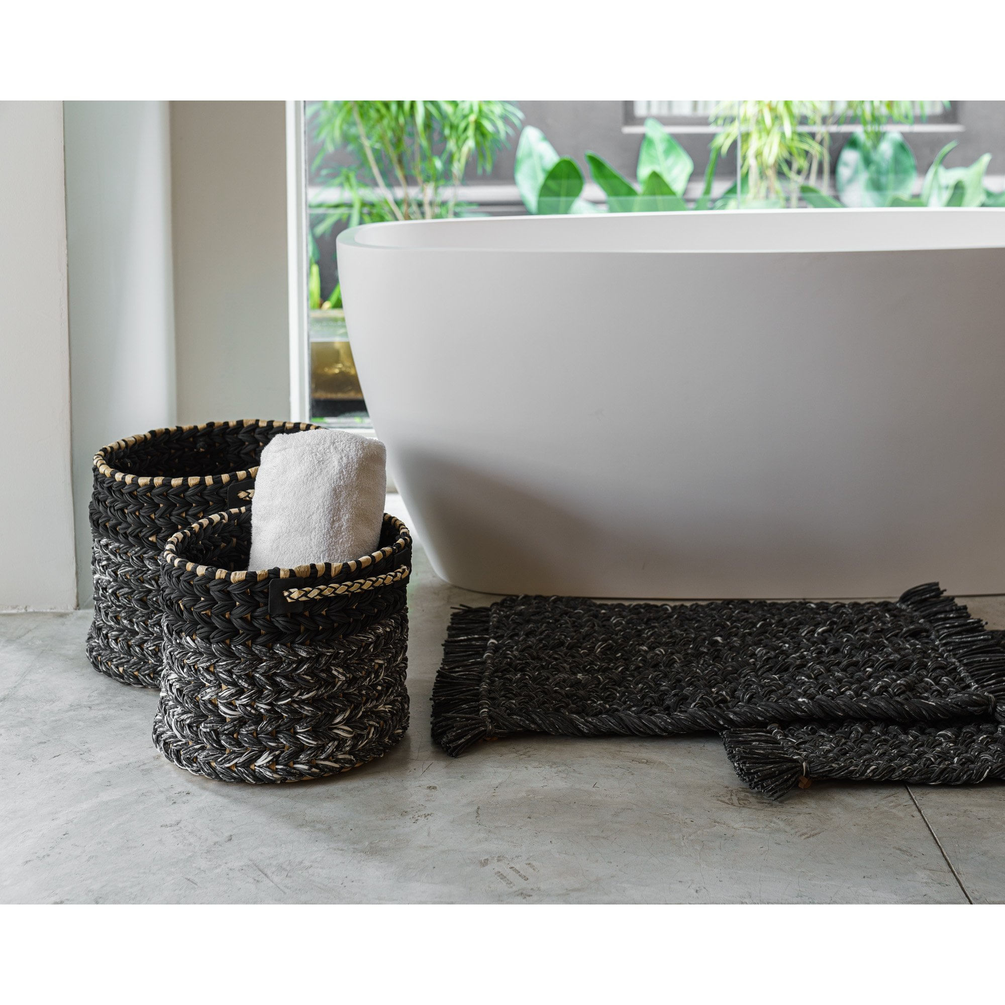 Tapete Banheiro70X120cm Macarrão com Franja, Marmorizado