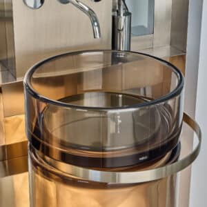 Double C Lavatory With Towel Rail Wall-Mounted Tap (Ø17 ¾" x 34 ½") Resin/Polished Stainless Steel/LED