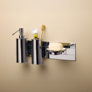 Ritz Wall System Fixed Soap Dish, Brush Holder, Psl and Soap Dish (15 ¾" x 5 ½" x 7 ¾") Metal