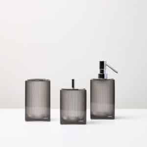 Lux - Kit #2 Stainless steel lid, (Soap dispenser, Cotton Holder with Swab Holder, Open Brush Holder) Resin/Polished Stainless Steel