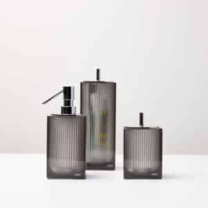 Lux - Kit #1 Stainless steel lid, (Soap dispenser, Cotton Holder with Swab Holder, Closed Brush Holder) Resin/Polished Stainless Steel