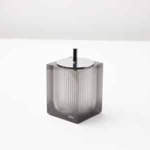 Lux Stainless Steel Lid, Cotton Holder with Swab Holder (3 ½" x 3 ½" x 5 ¾") Resin/Polished Stainless Steel