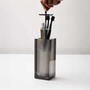 Lux Stainless Steel Lid, Closed Toothbrush Holder (3 ½" x 3 ½" x 9 ½") Resin/Polished Stainless Steel
