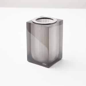 Lux Stainless Steel Lid, Open Toothbrush Holder (3 ½" x 3 ½" x 5") Resin/Polished Stainless Steel